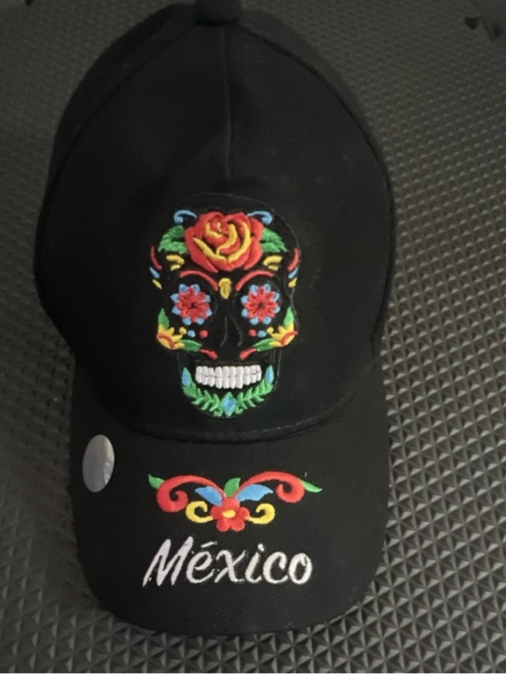 & Other Stories Black Baseball Cap with Colorful Sugar Skull Embroidery